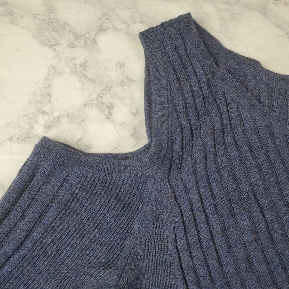 NEELY XS Sweater Blue Ribbed Cold Shoulder Wool viscose blend Long sleeve‎ - Picture 5 of 5